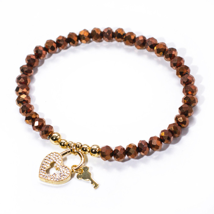 Bracelet Pearl Heart Key Camel