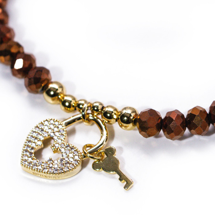 Bracelet Pearl Heart Key Camel