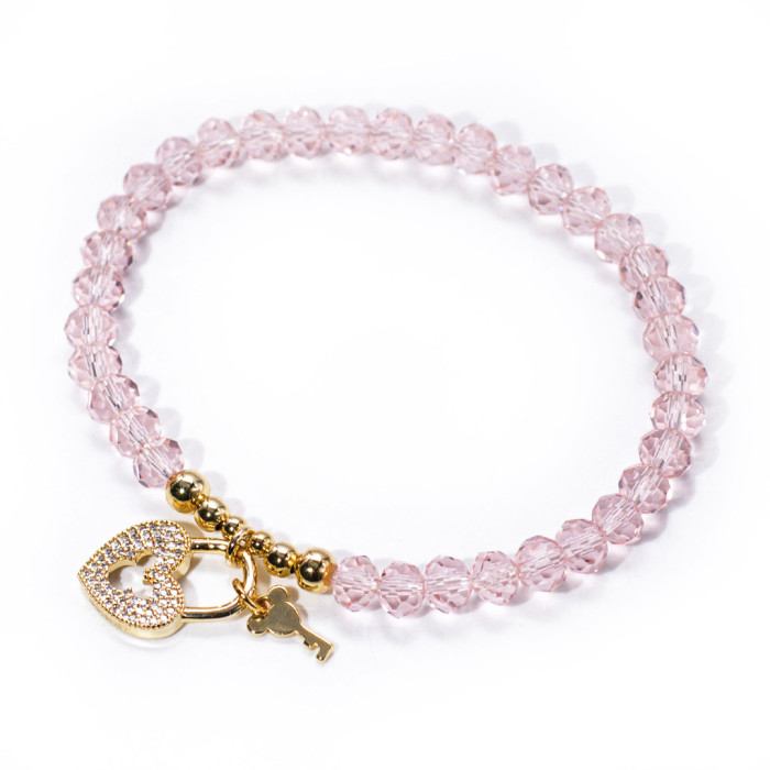 Bracelet Pearl Heart Key Pink