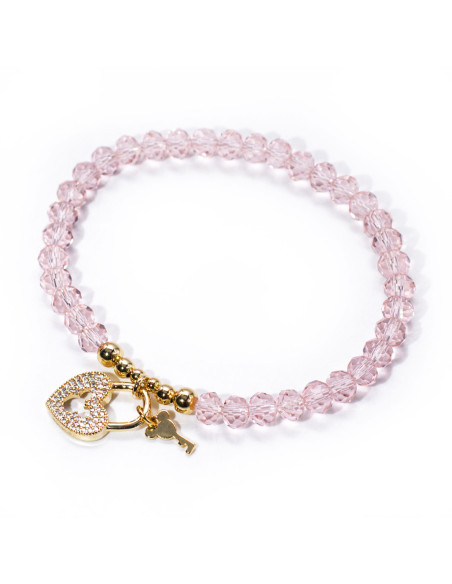 Bracelet Pearl Heart Key Pink