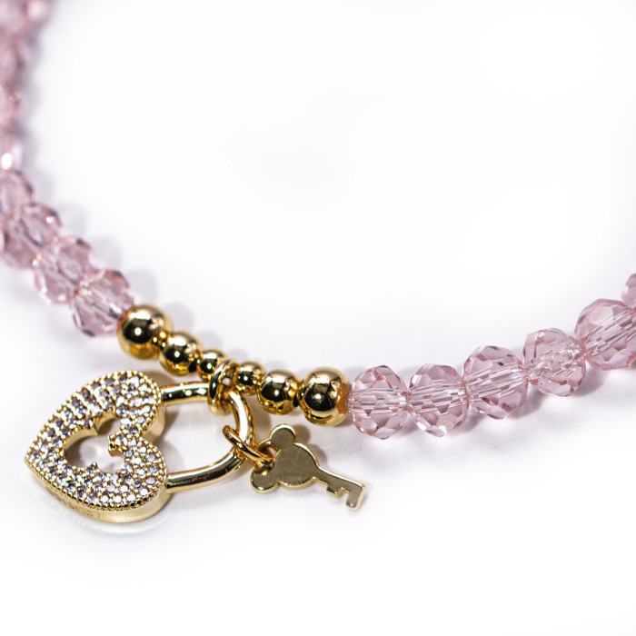 Bracelet Pearl Heart Key Pink