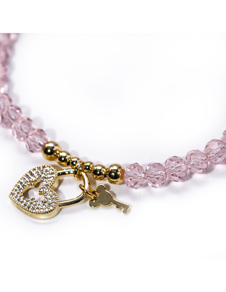 Bracelet Pearl Heart Key Pink