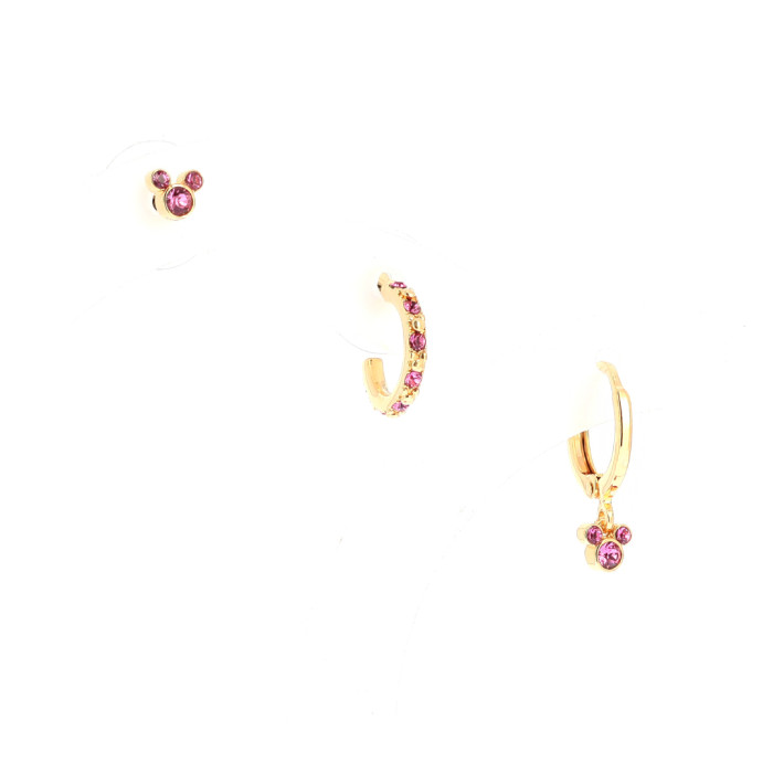 Set of 3 pink Mickey earrings