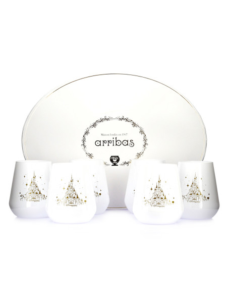 Box of 6 white water glasses Château Disneyland Paris