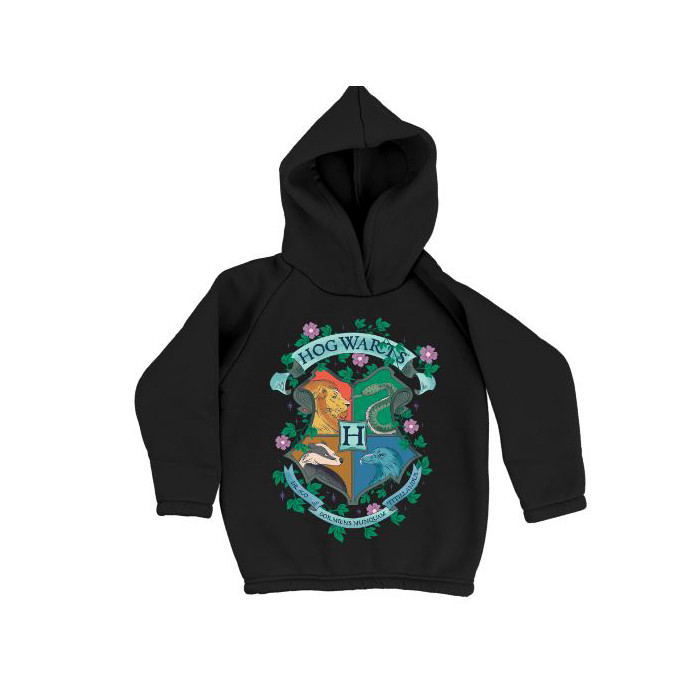 Hoodie Noir Floral Poudlard