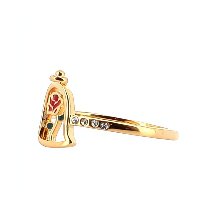 Bague Rose La Belle et la Bête sous Dôme