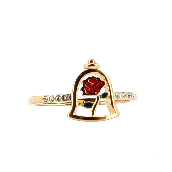 Bague Rose La Belle et la Bête sous Dôme