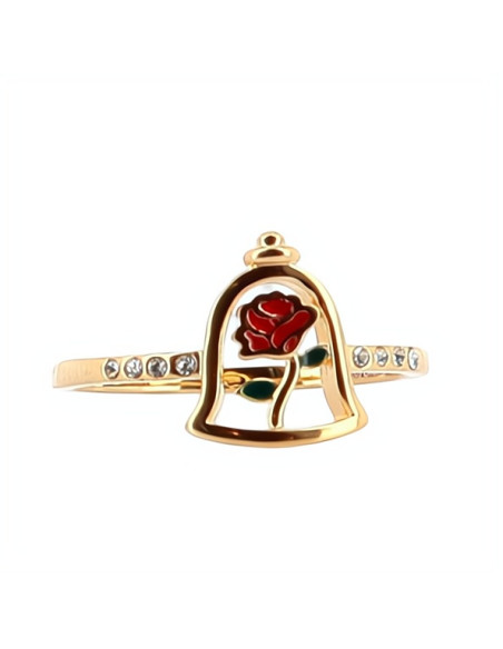 Bague Rose La Belle et la Bête sous Dôme