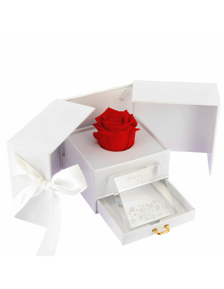 Rose rouge éternelle et sa plaque gravée