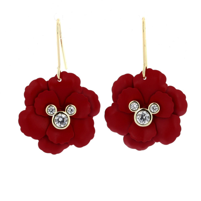 Boucles d’oreilles Mickey fleurs rouges